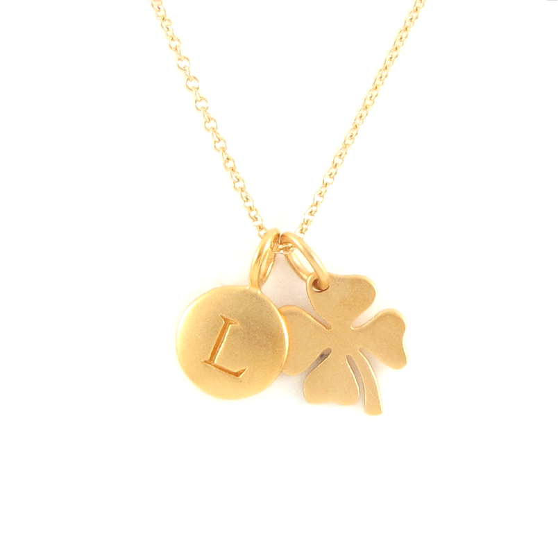 Gold Initial & Clover Charm Necklace