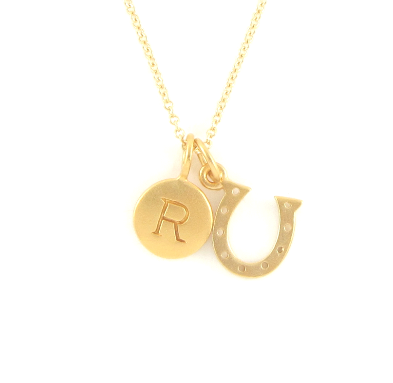 Gold Initial & Horseshoe Charm Necklace
