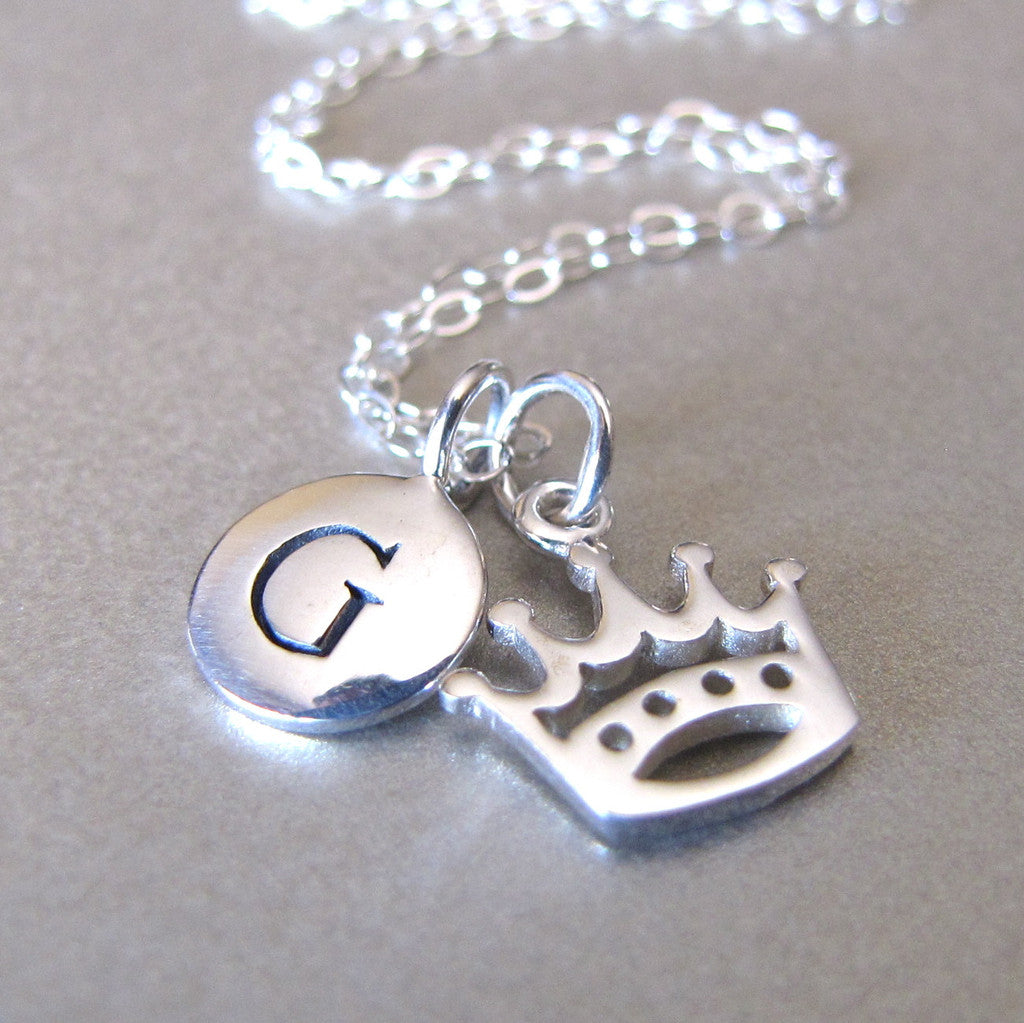 Silver Initial & Crown Charm Necklace