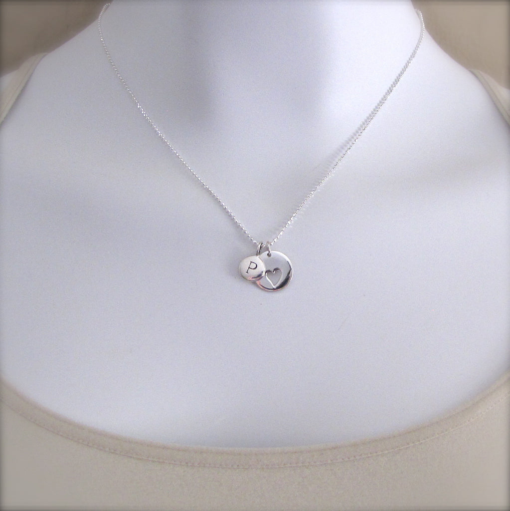 2 Silver Initial & Heart Charm Necklace
