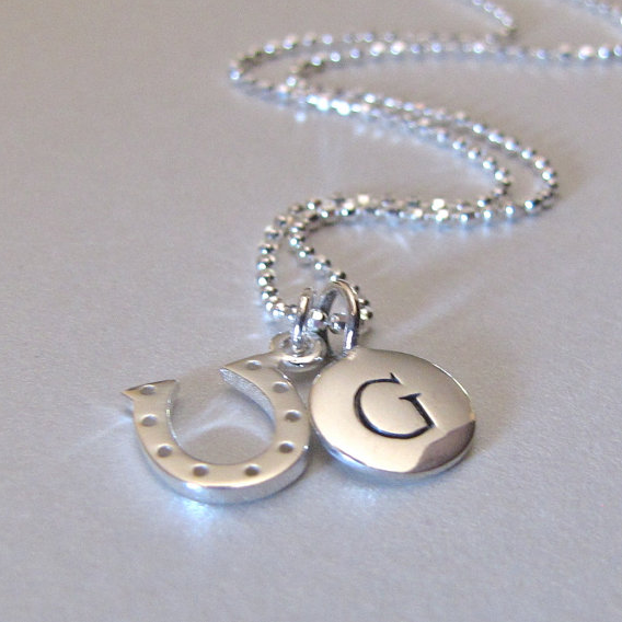 Silver Initial & Horseshoe Charm Necklace