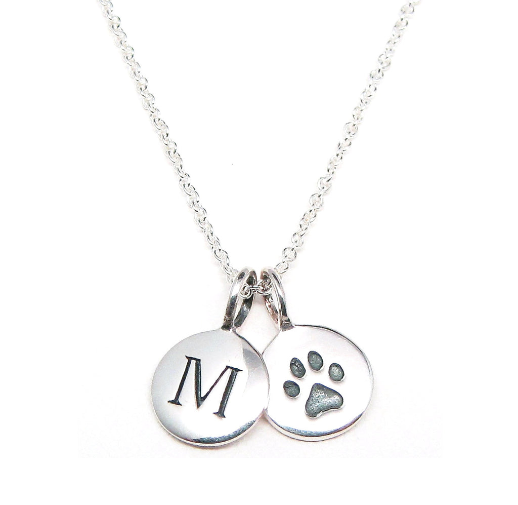 Silver Initial & Paw Print Charm Necklace
