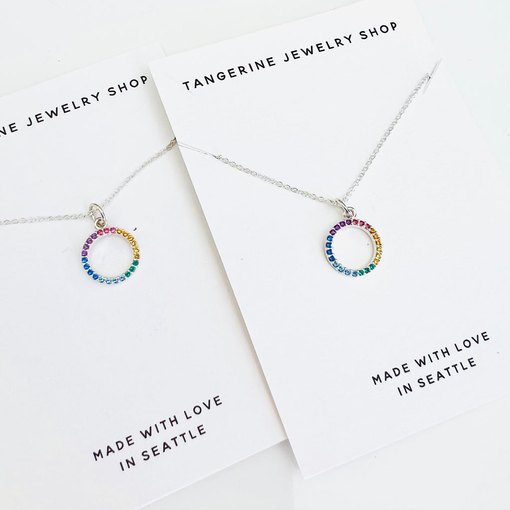 Sterling Silver Open Circle Rainbow Charm Necklace