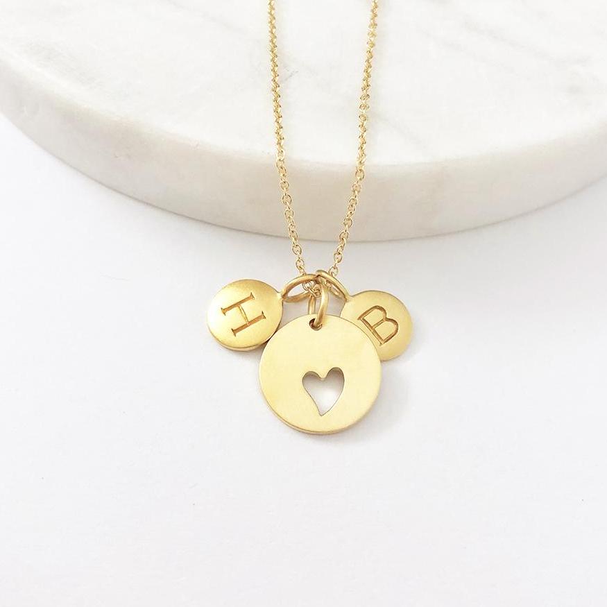 Gold 2 Initial & Heart Charm Necklace