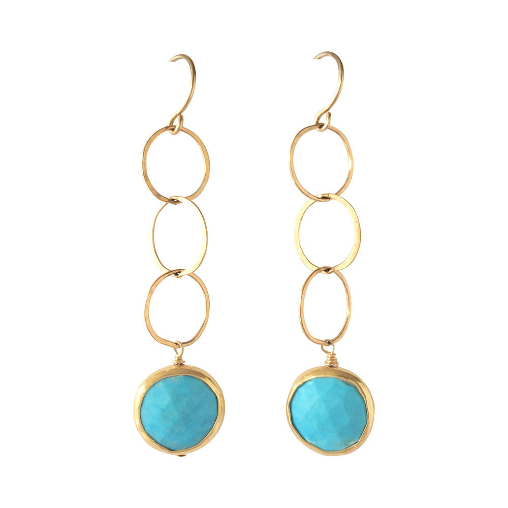 Gold Turquoise Coin Earrings