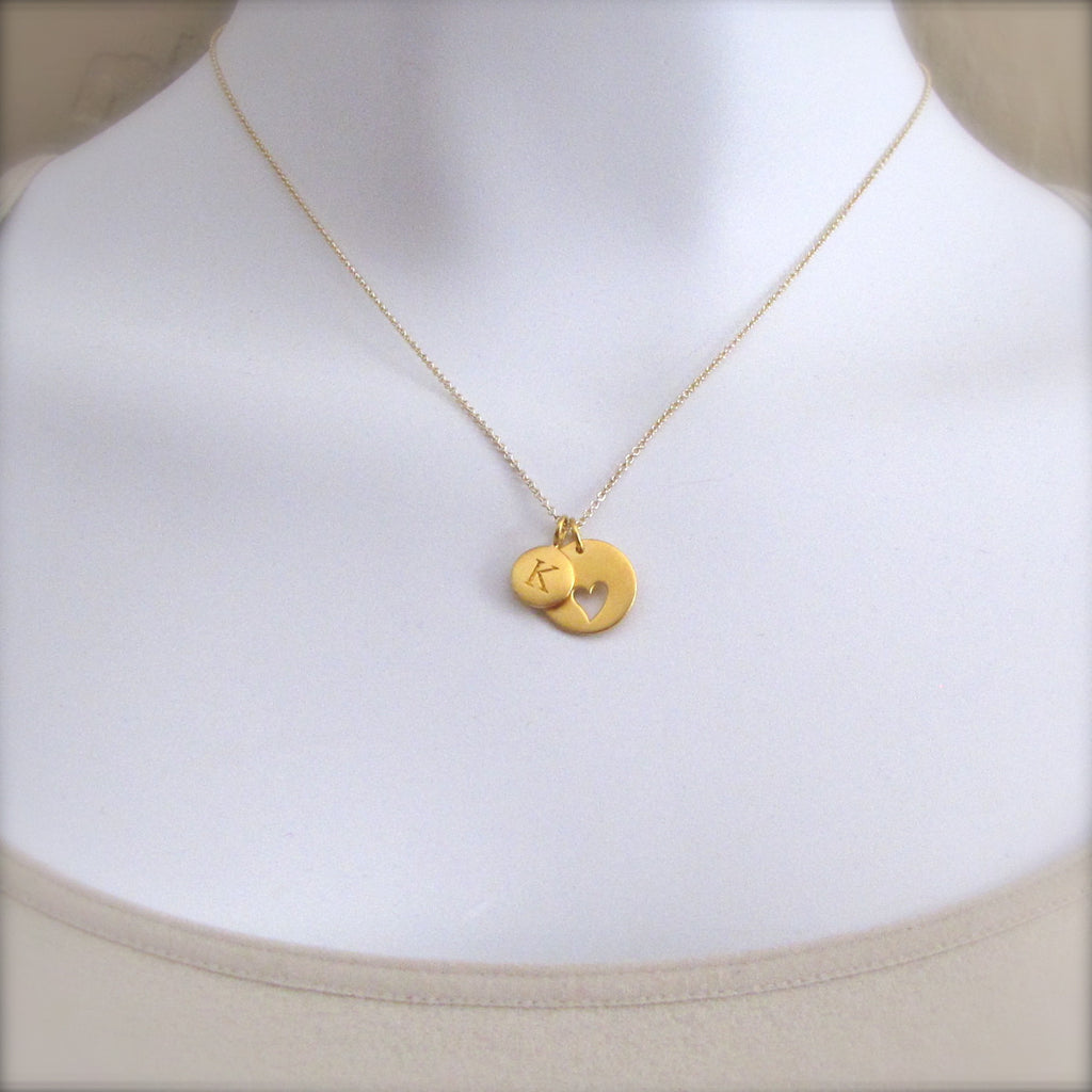 Gold Initial & Heart Charm Necklace