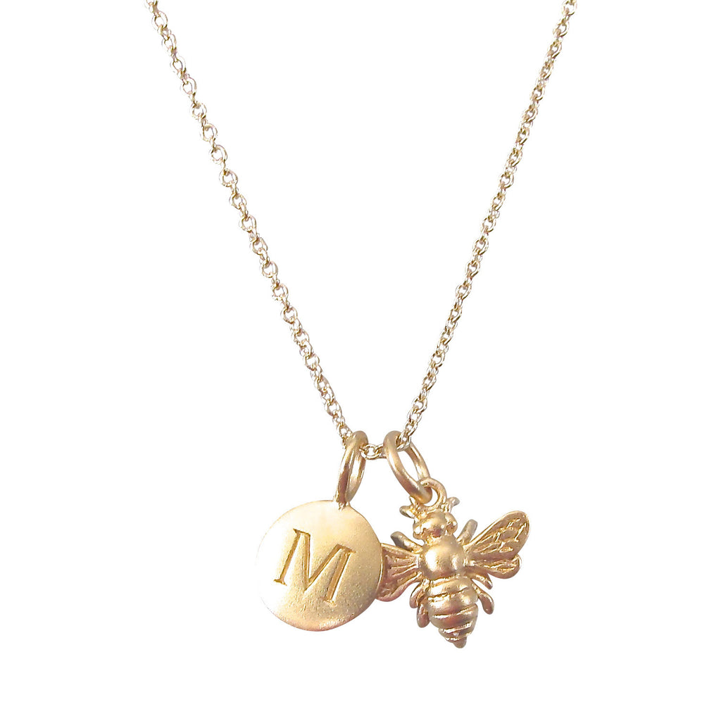 Bee and Initial Charm Necklace