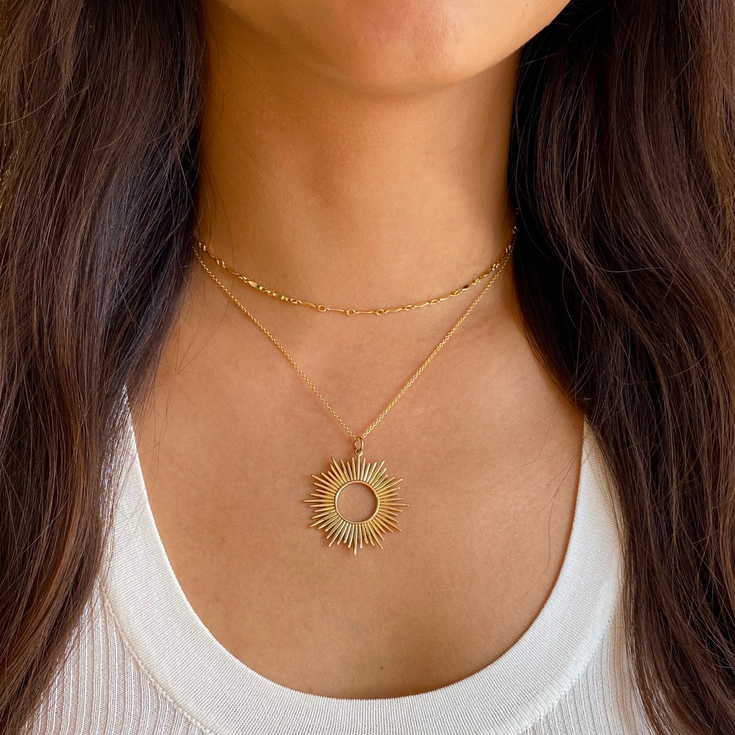 Sunburst Chain Necklace - Waterproof + Hypoallergenic Jewelry Gold-Tone Amber Sunburst Necklace - Women Jewelry display picture 1