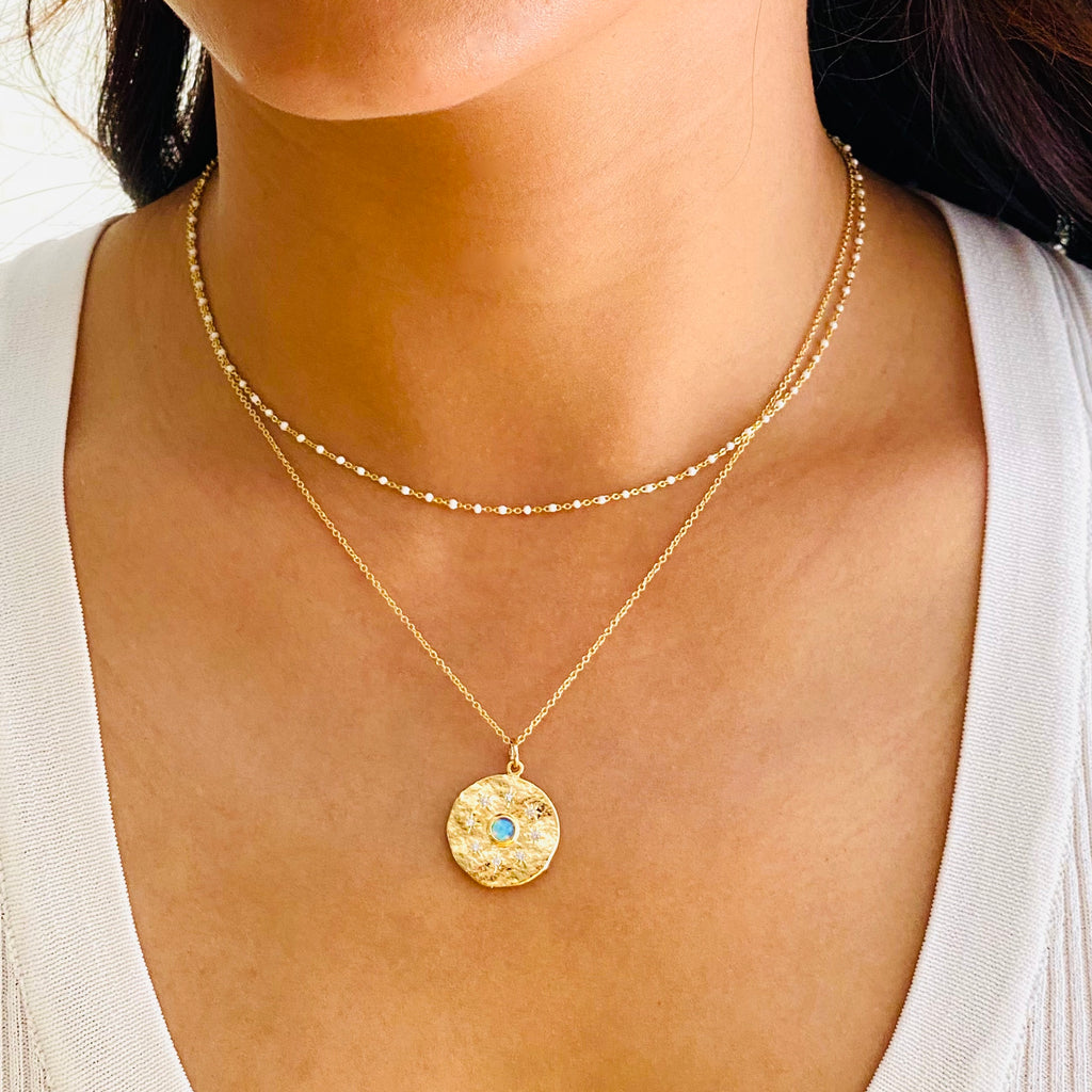 Gold Coin Star & Opal Necklace