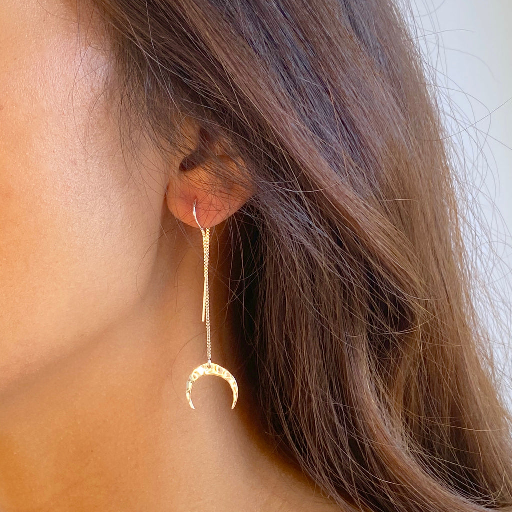 Crescent Moon Threader Earrings