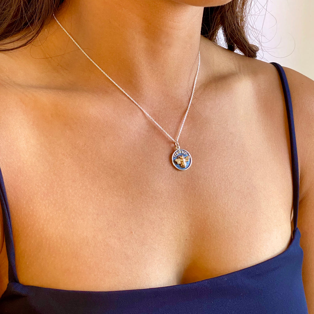 Moon Phase Bee Charm Necklace