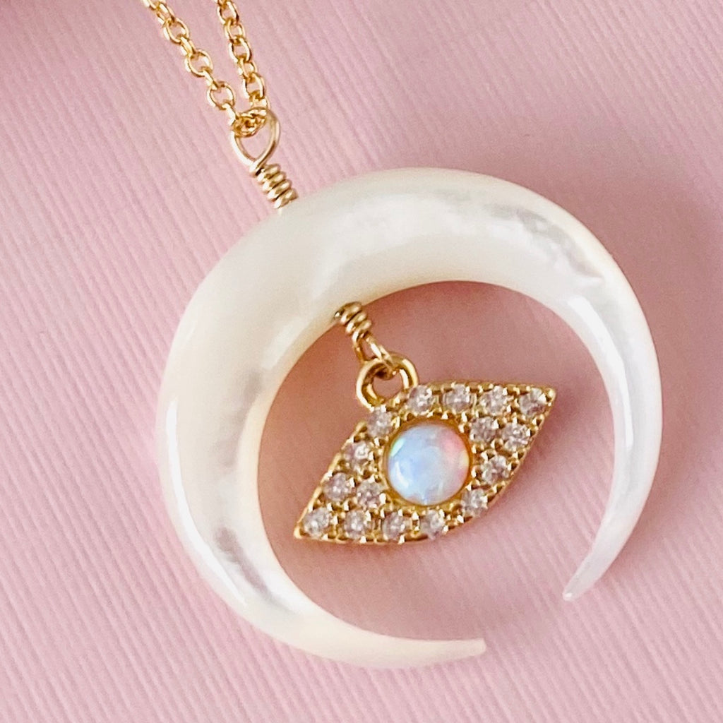 Mother Of Pearl Crescent Moon Charm Necklace