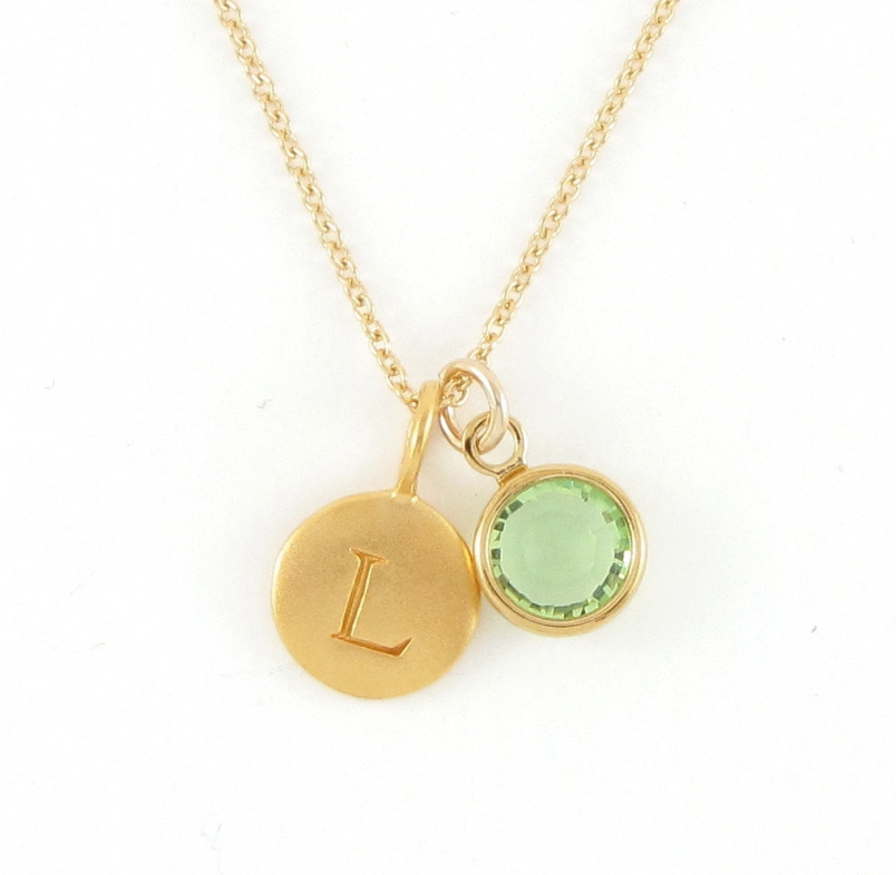 Gold Initial & Birthstone Charm Necklace