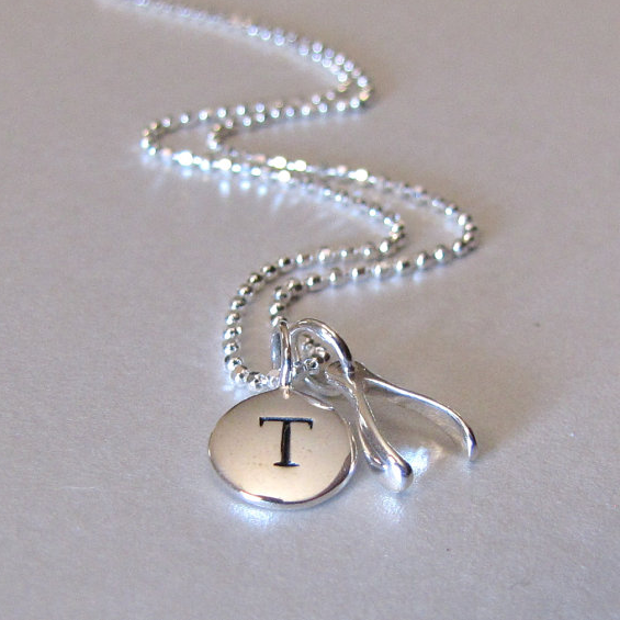 Silver Initial & Wishbone Charm Necklace