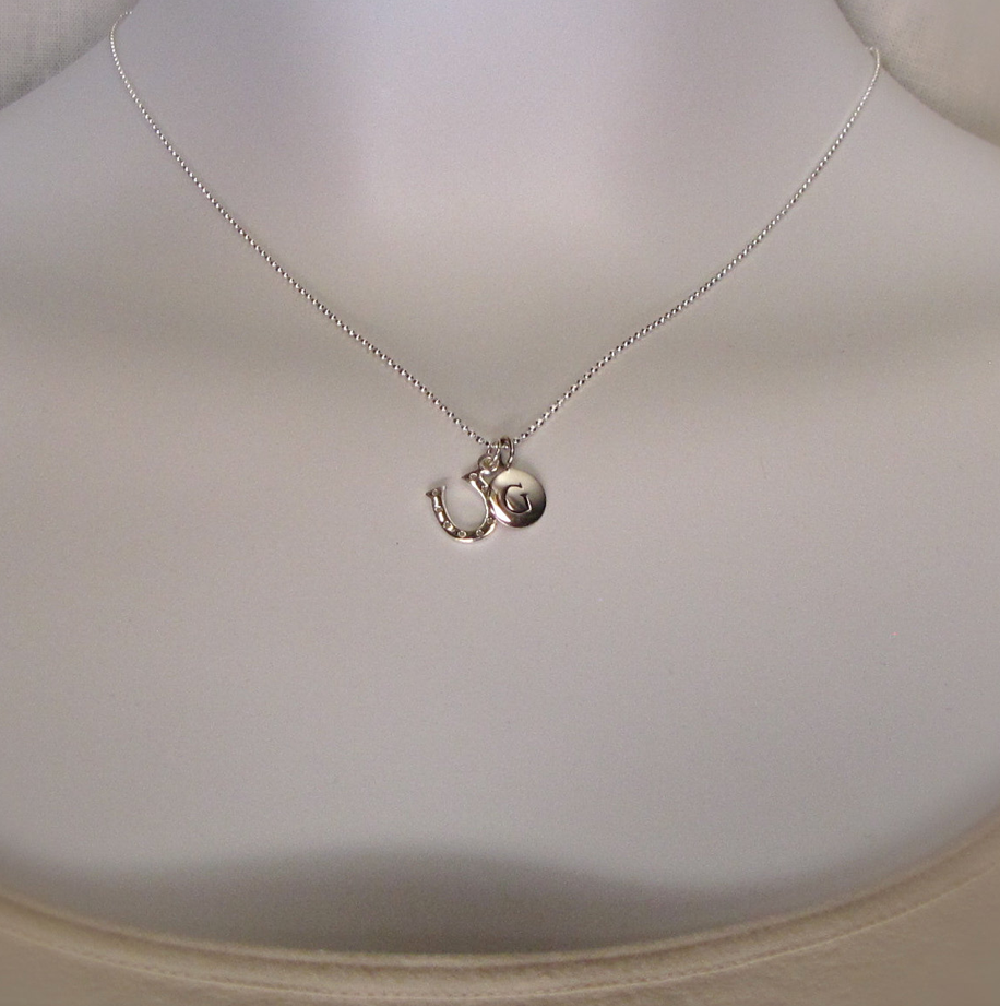 Silver Initial & Horseshoe Charm Necklace