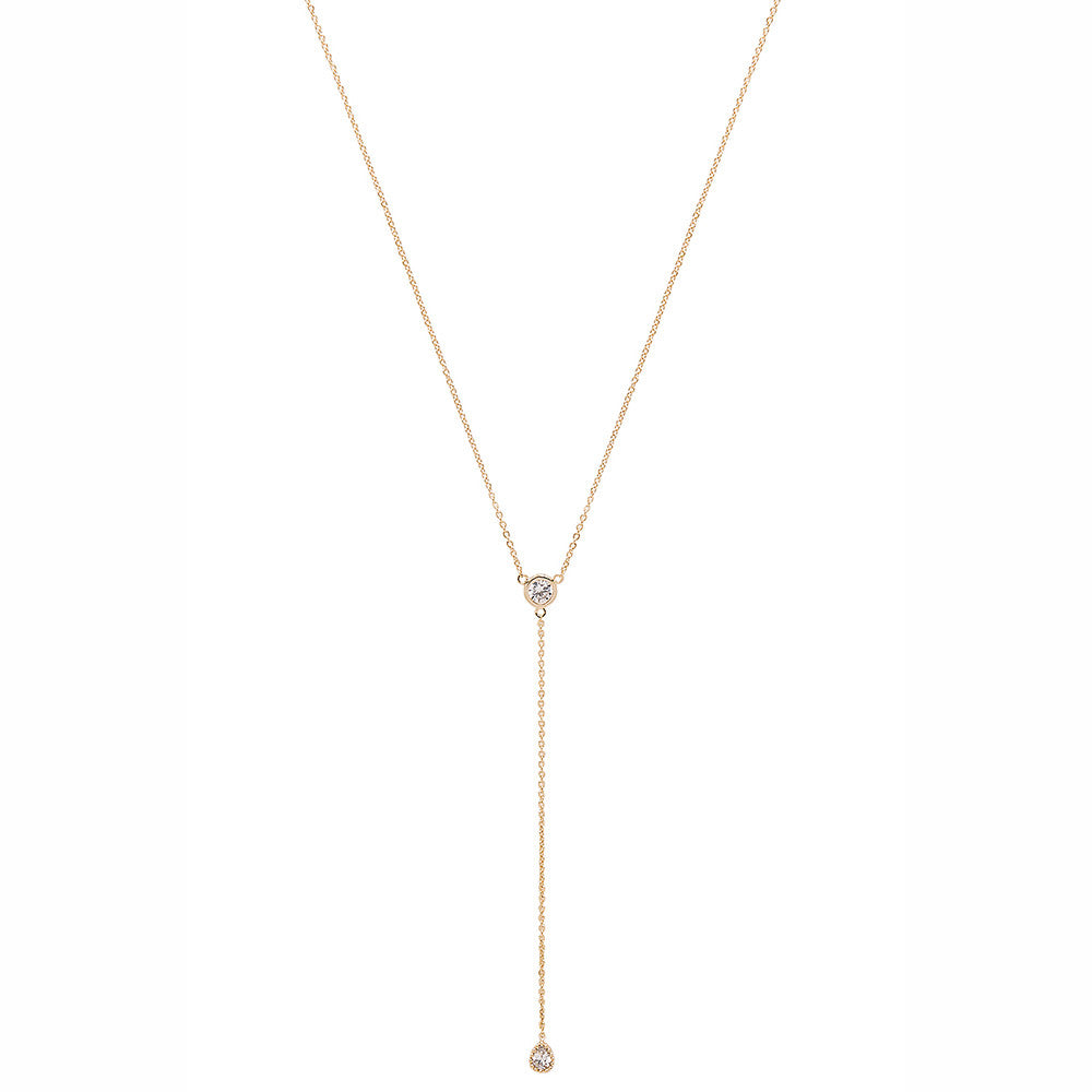 Gold solitaire Lariat Necklace
