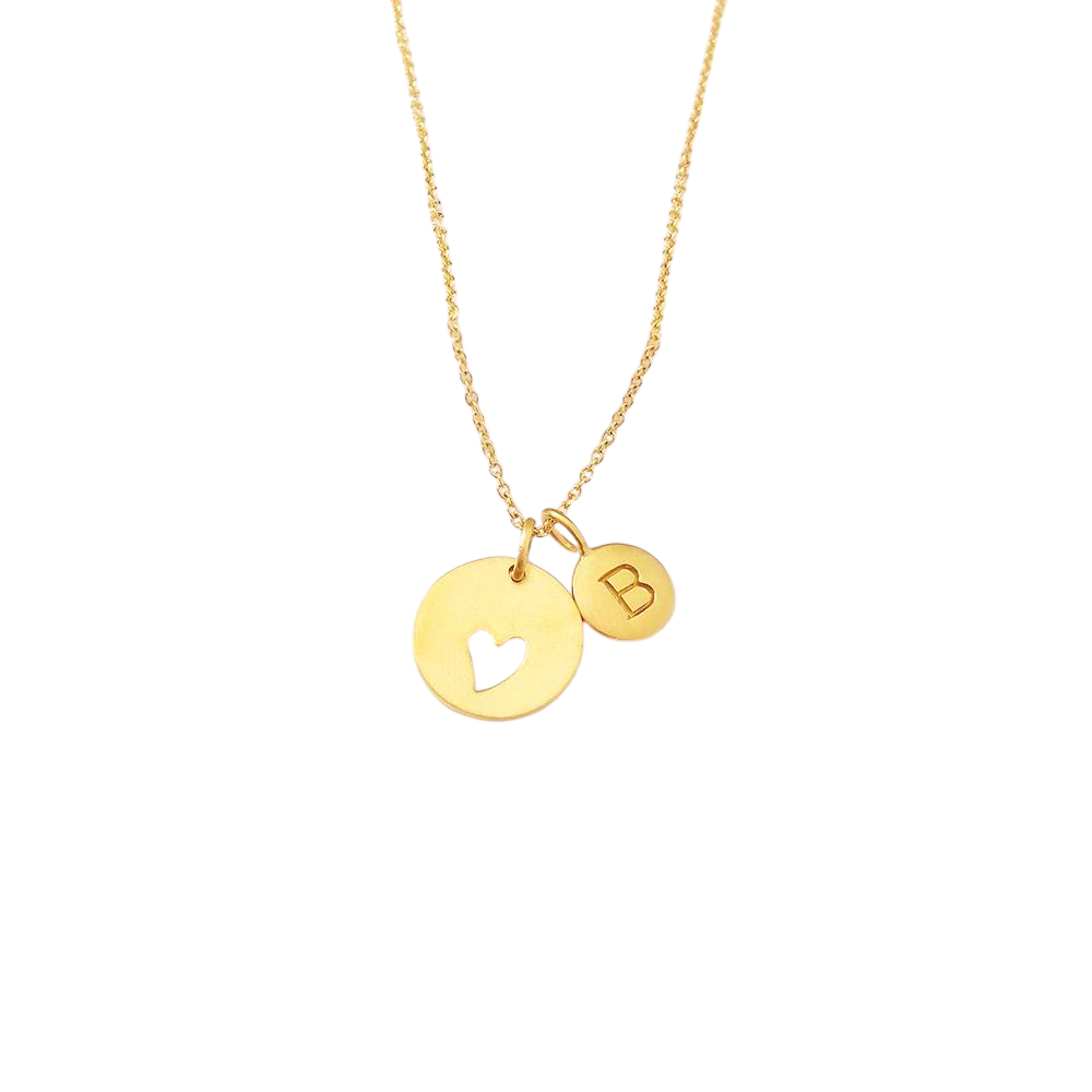 Gold Initial & Heart Charm Necklace