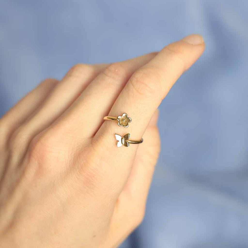 Butterfly and Flower Adjustable Ring