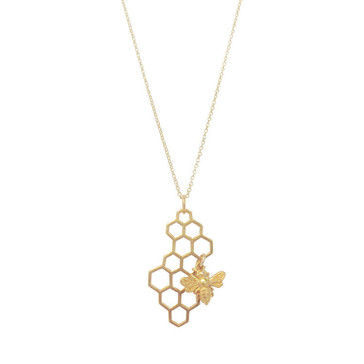 Honeycomb Necklace with Bee Charm