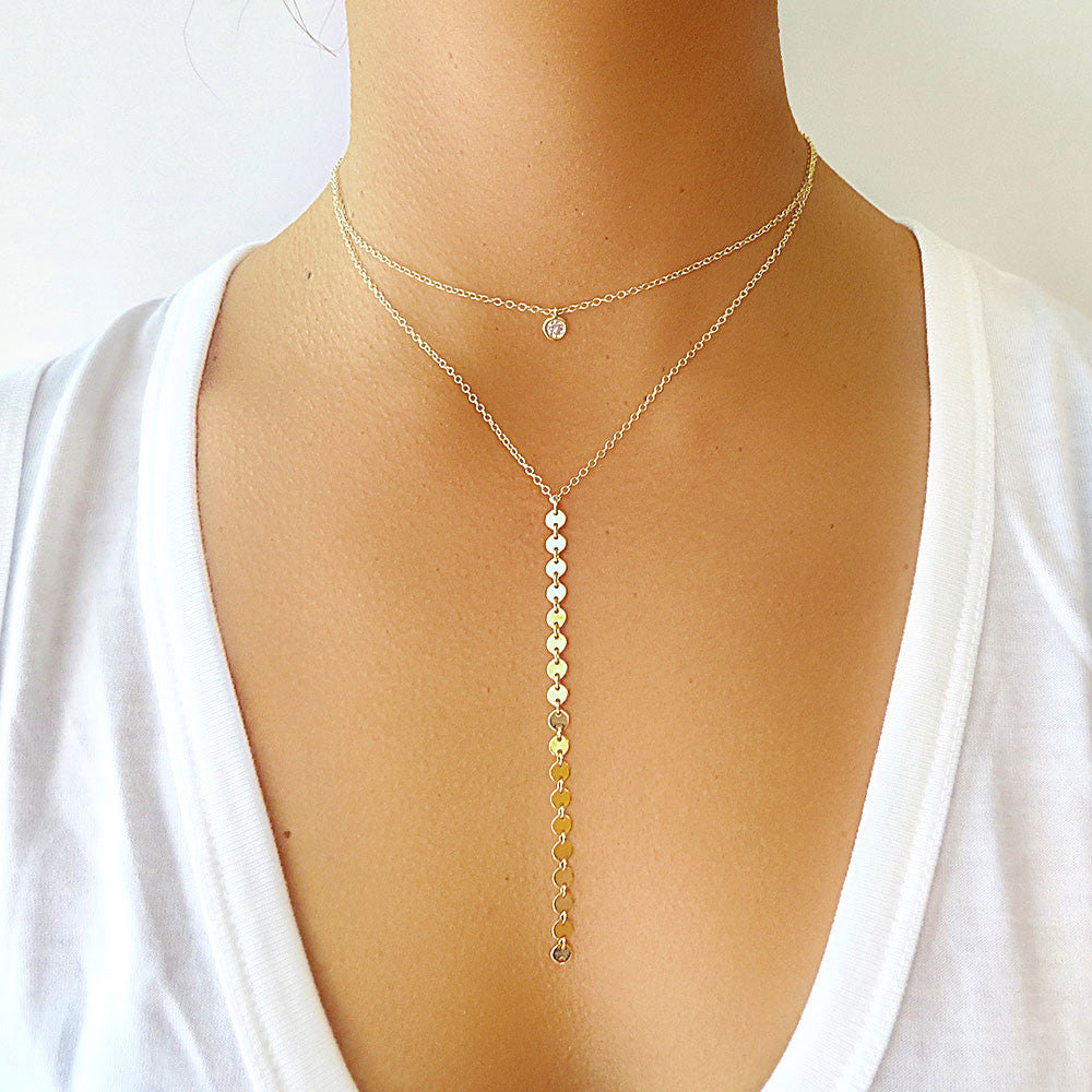 Long Coin Lariat Necklace