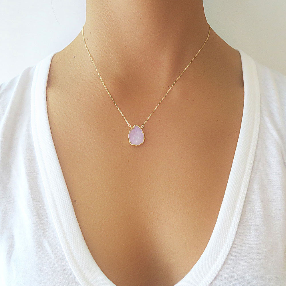 Pink Druzy Gold Necklace