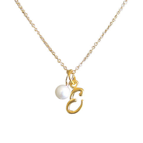 Script Initial & Pearl Necklace