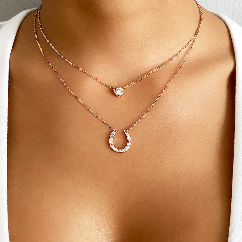 Horseshoe and solitaire Necklace Set